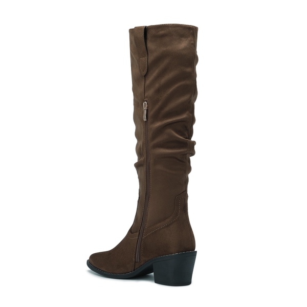 Slouchy Knee High Cowboy Boots - BROWN SUEDE - 3